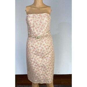 Merona Dress Size 6 Strapless Metallic Gold Peach Lined Built-In Bra Strap Party